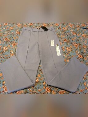 Lee Light Blue Grey Straight Leg Dressy Pants With Sewn in Crease.